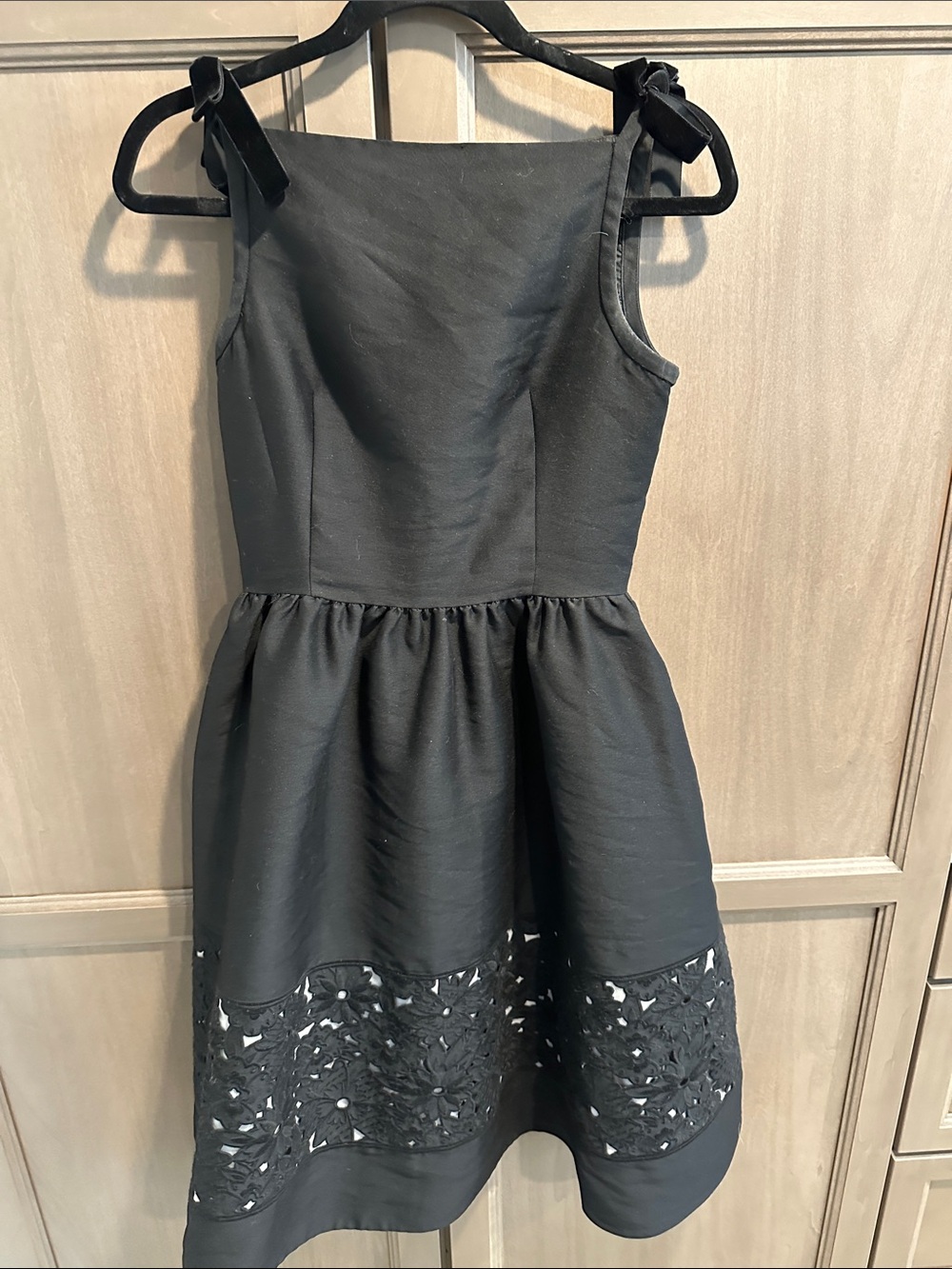 kate spade Black Tie-Shoulder Fit-and-Flare Dress with Laser-Cut Hem